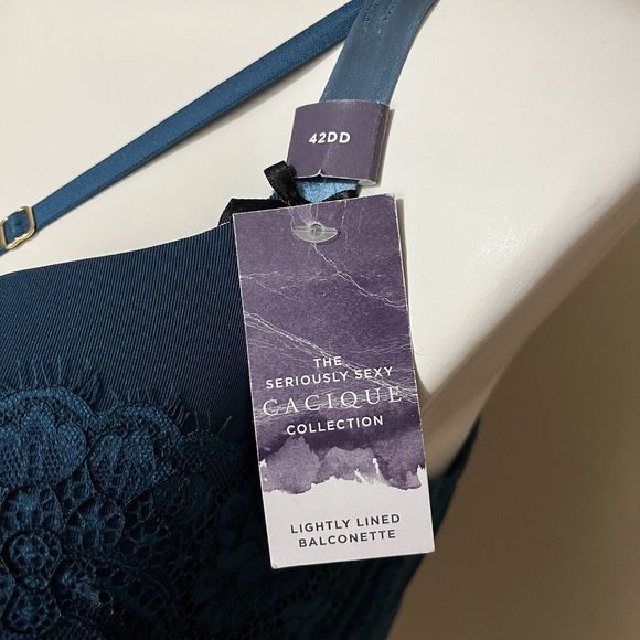 Cacique Lightly Lined Seriously Sexy Cage Style UW Bra Dark Teal Size 42DD NWT - Picture 2 of 7